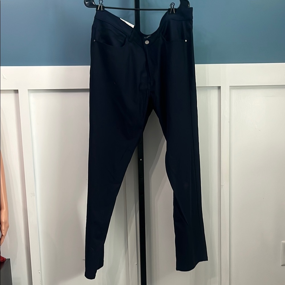 Navy Blue Dress Pants with Straight-Leg Style